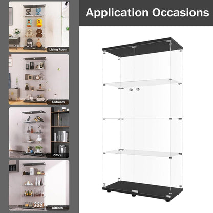 Glasvitrine 164 cm | 4 Etagen, 2 Türen & Schloss | Modern & Stehend