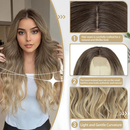 26 Zoll Lang Blonde Ombre Perücke – Synthetisch & Natürlich