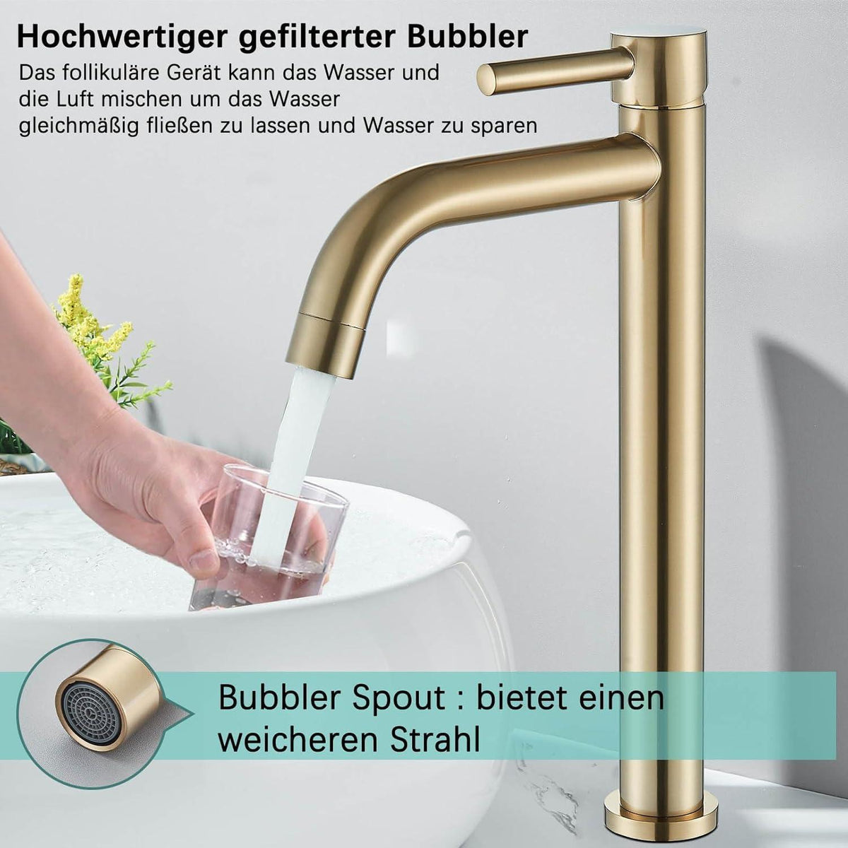 Goldene Waschtischarmatur Messing Einhebelmischer für Badezimmer
