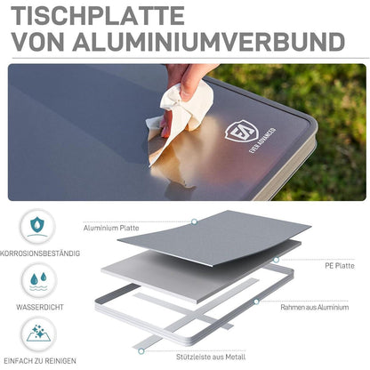 Faltbarer Campingtisch XL 120x60cm für 4-6 Personen, 2 Höhen, bis 60kg