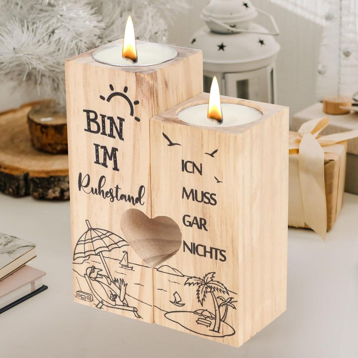 Ruhestand Geschenk Kerzenständer Holz Abschiedsgeschenk Kollegin