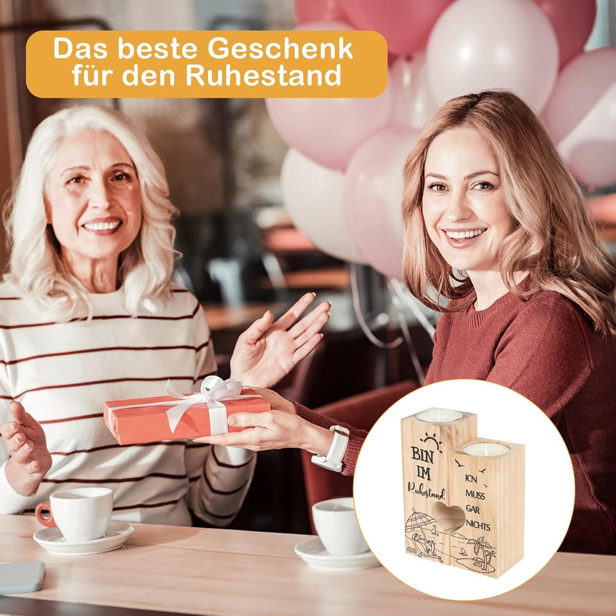 Ruhestand Geschenk Kerzenständer Holz Renteneintritt Frau Mann Kollegin
