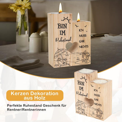 Ruhestand Geschenk Renteneintritt Kerzenständer Holz Herzform Travel