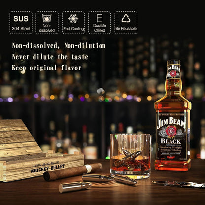 Bullet Eiswürfel Edelstahl - Wiederverwendbare Whisky Steine Geschenk für Ihn