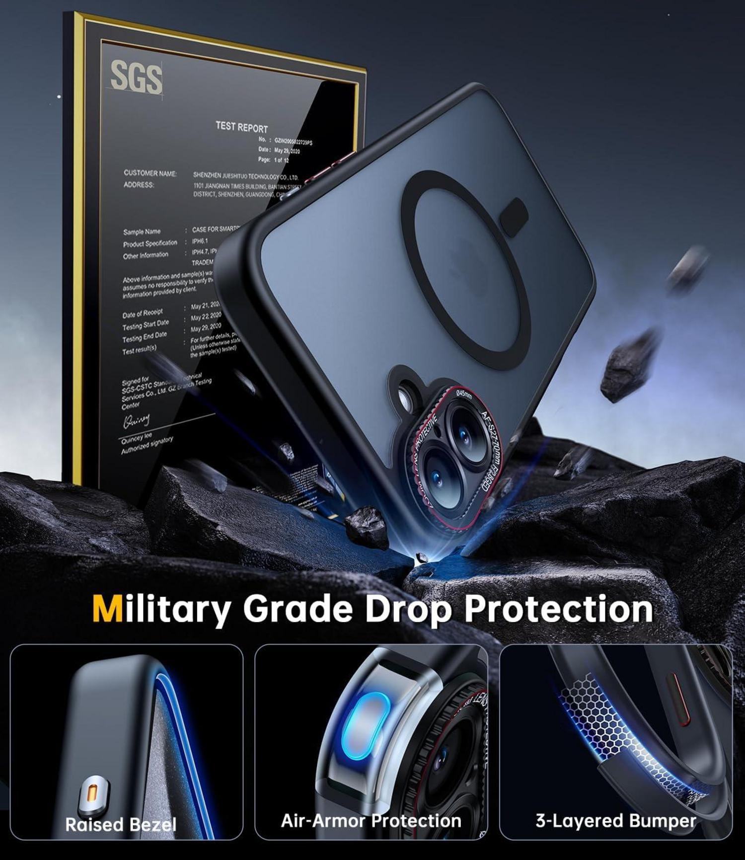 iPhone 16 Hülle Magsafe Militärschutz Kameraschutz Stoßfest Schwarz