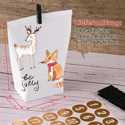 Adventskalender Papiertüten Aquarell Motiv 24 Stück zum