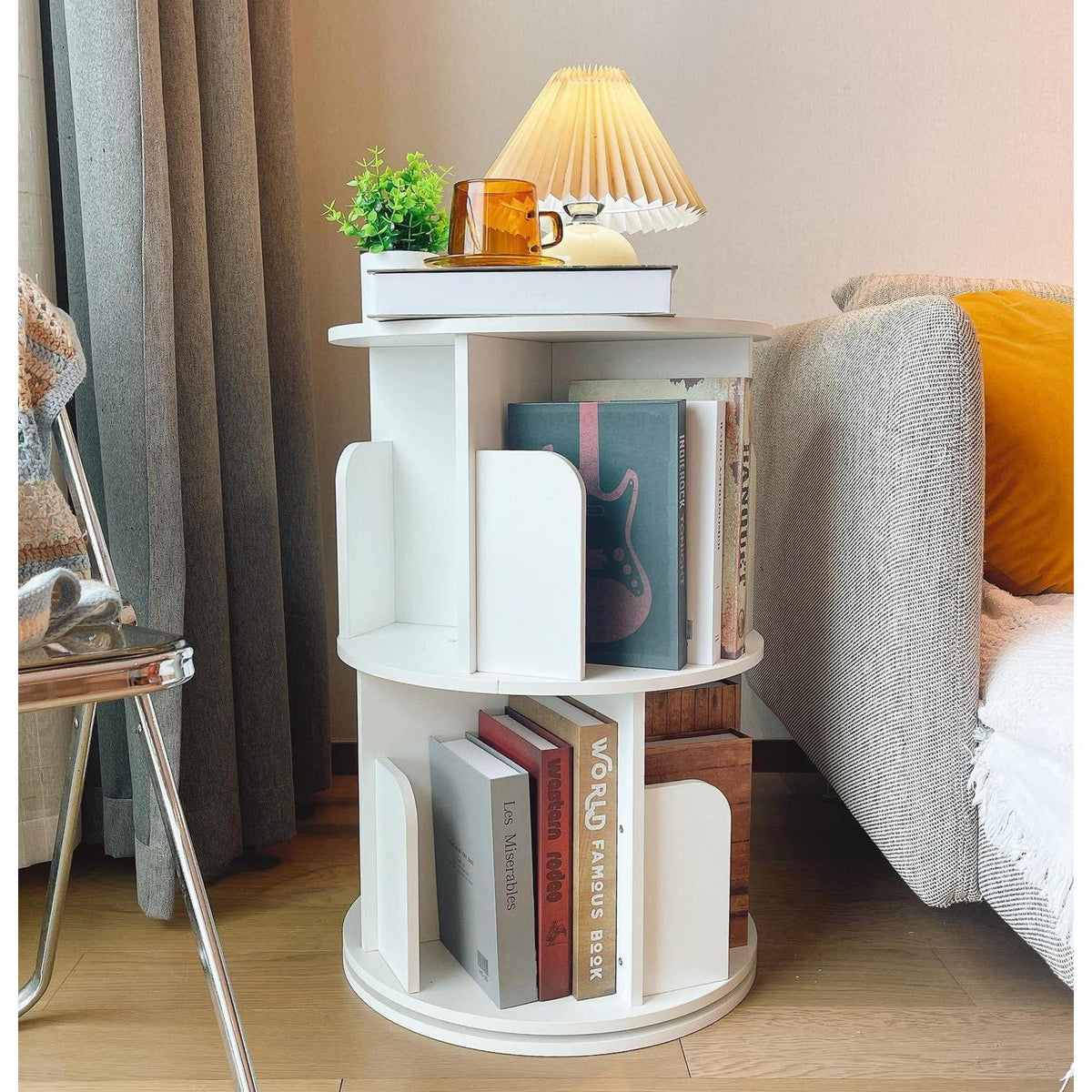 Drehbares Bücherregal Kiefernholz, 2-stöckig, Weiß
