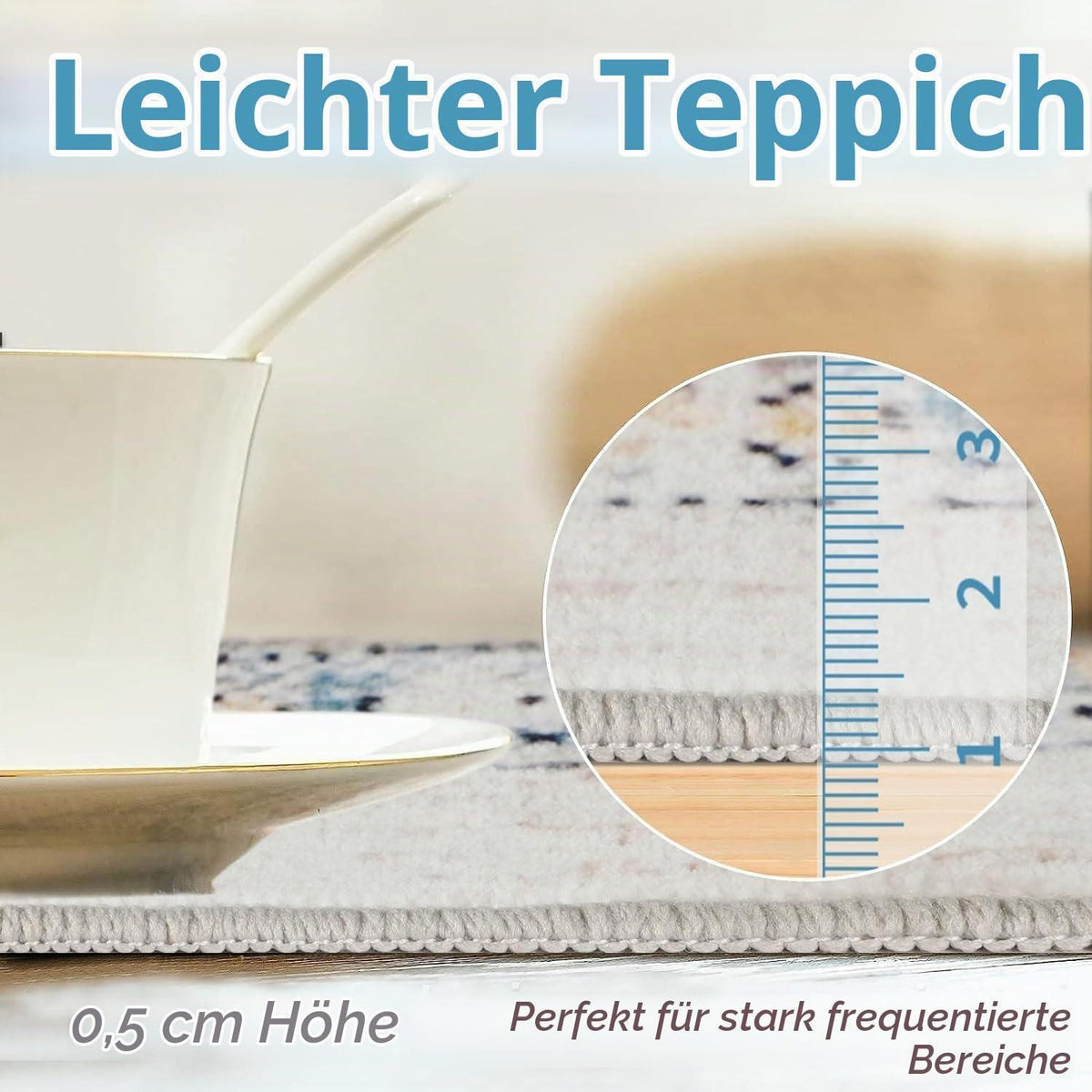 Vintage Boho Teppich 200x300cm - Waschbarer Wohnzimmerteppich Blau