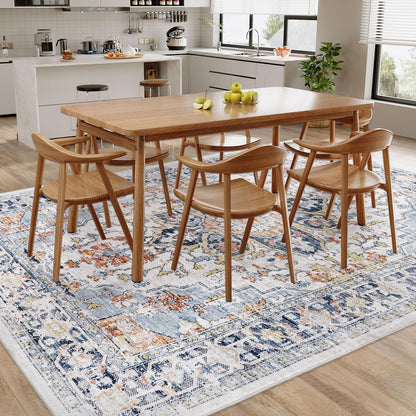 Vintage Boho Teppich 200x300cm - Waschbarer Wohnzimmerteppich Blau