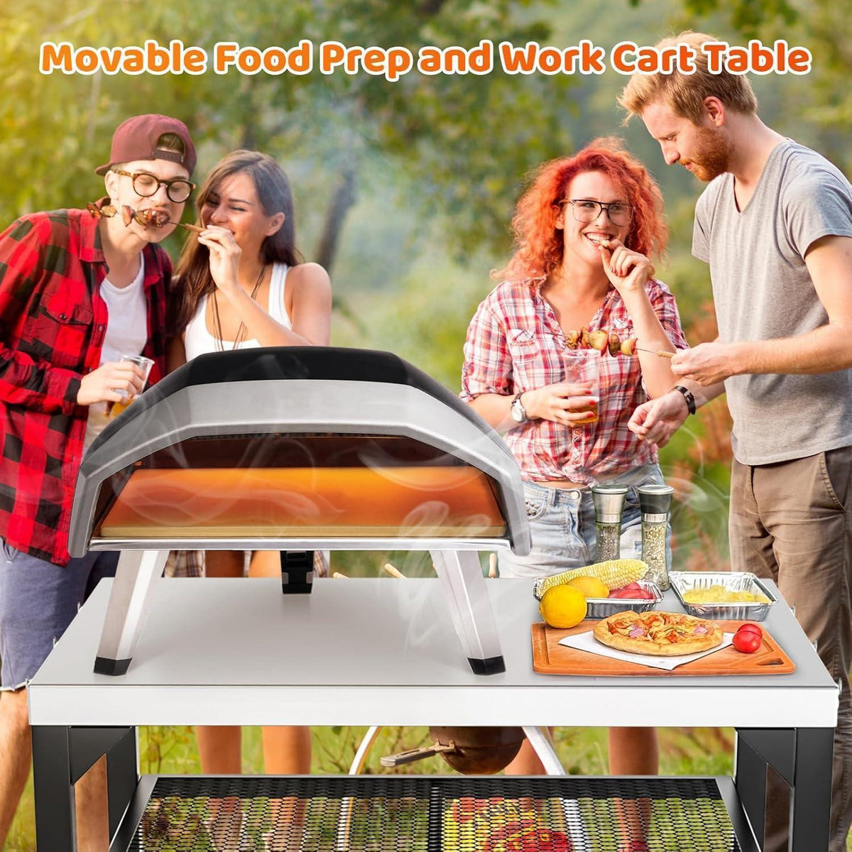 Edelstahl Grillwagen mit 3 Etagen | Multifunktionaler Outdoor-Küchenwagen