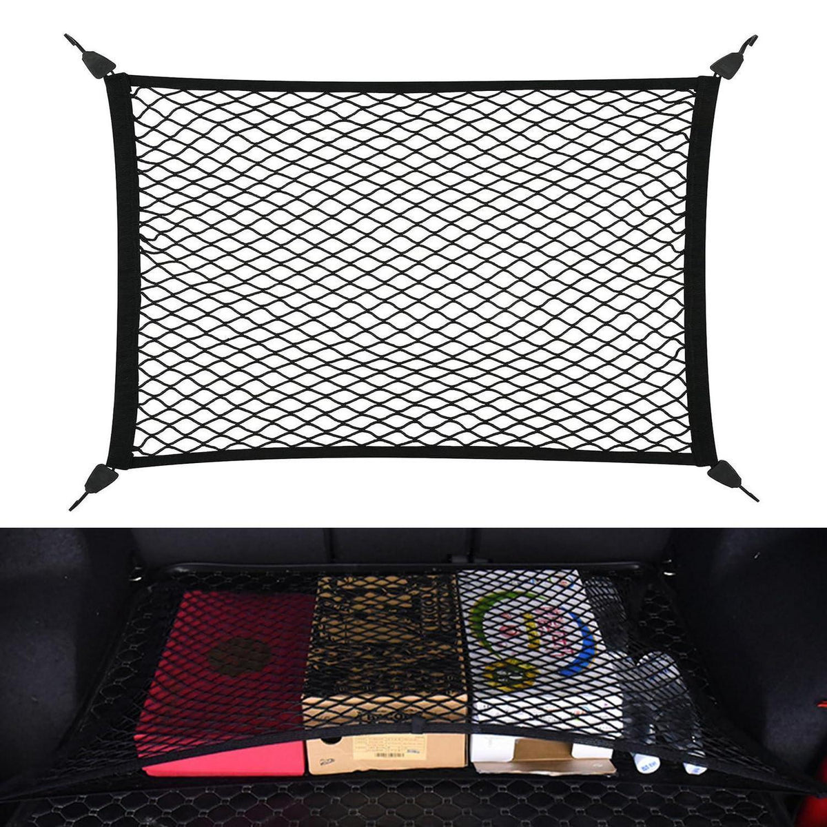 Kofferraumnetz Auto 80x100cm – Elastisches Gepäcknetz mit 4 Haken