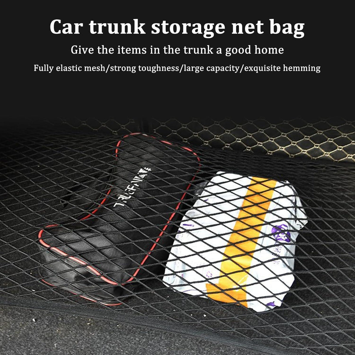 Kofferraumnetz Auto 80x100cm – Elastisches Gepäcknetz mit 4 Haken