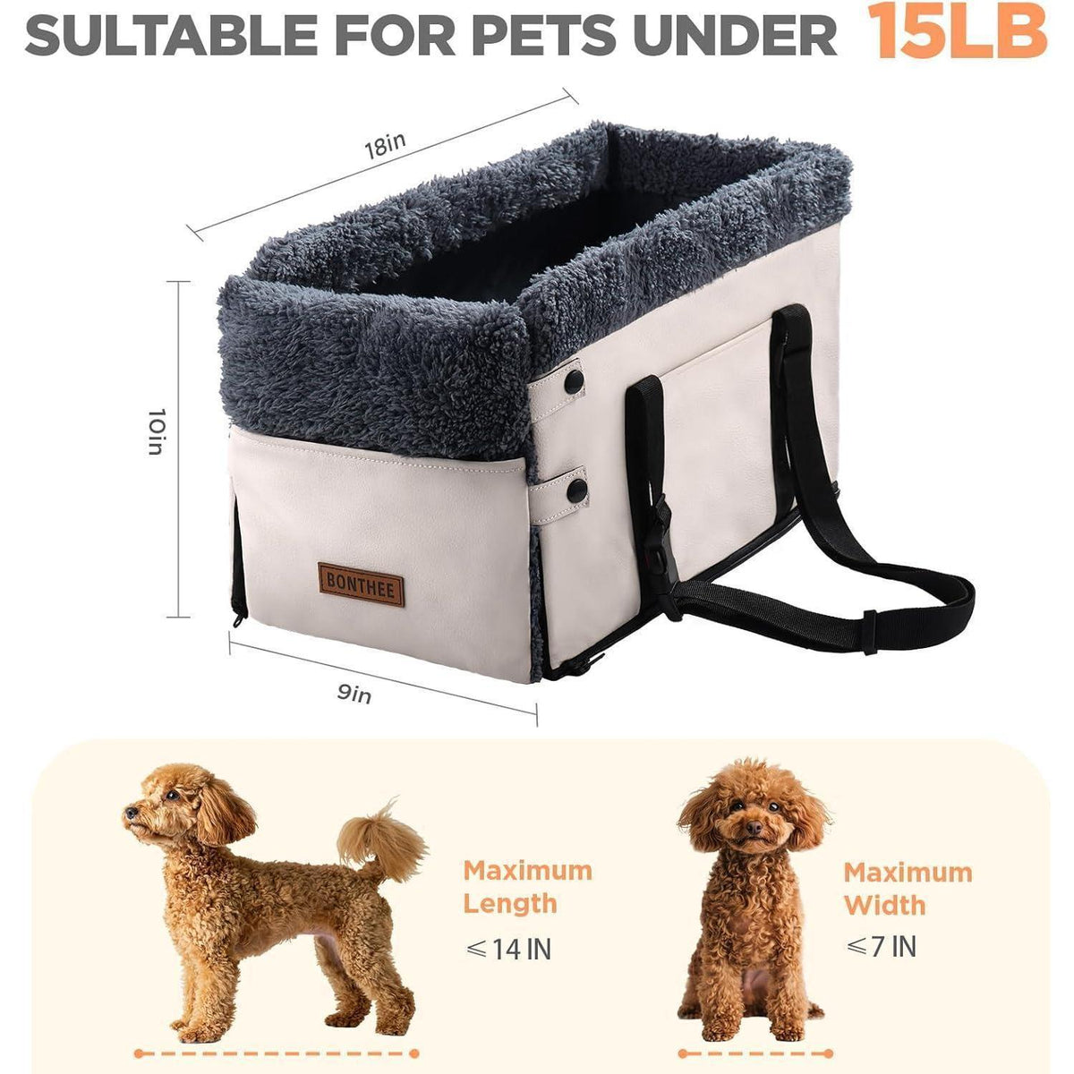 Hundeautositz Mittelkonsole –, Faltbar, Bis 9kg in Lederoptik