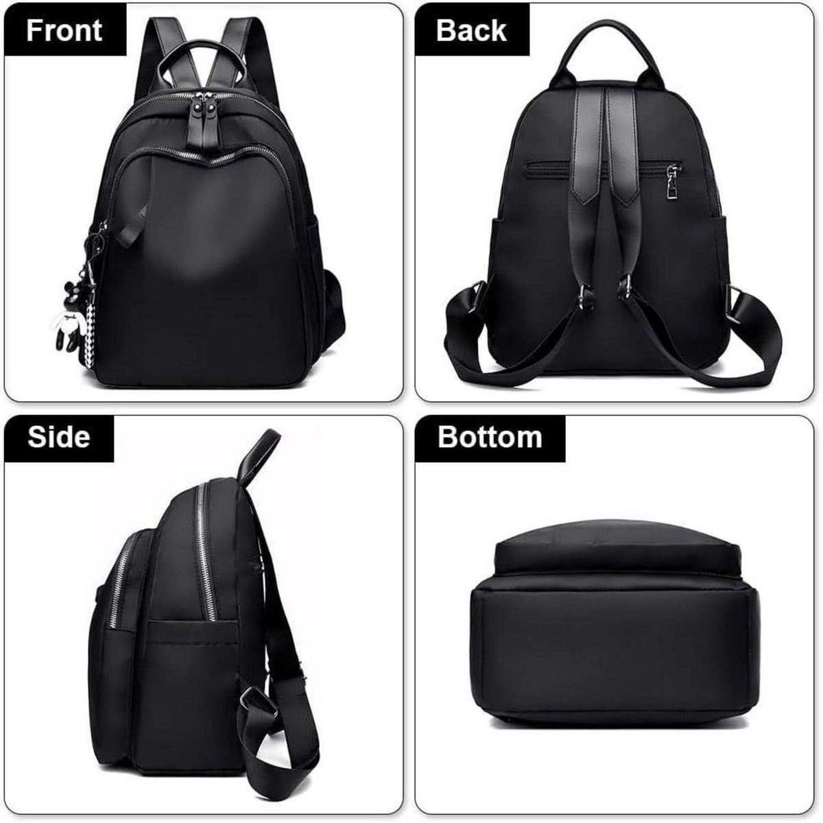 Damen Rucksack Klein Wasserdicht Nylon Reise Daypack Schwarz