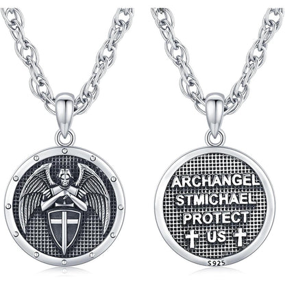 925 Sterling Silber Halskette Erzengel Michael Schutzanhänger Herren