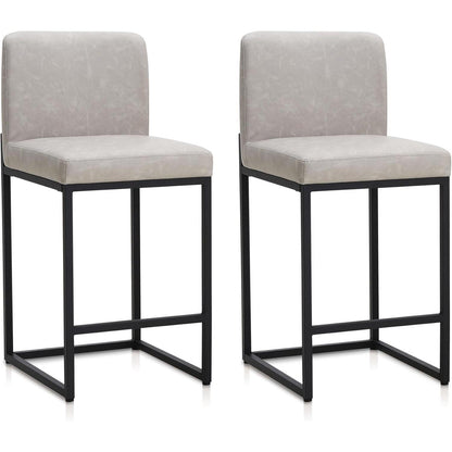 Barhocker Set 2er mit Lehne & Fußstütze – Beige