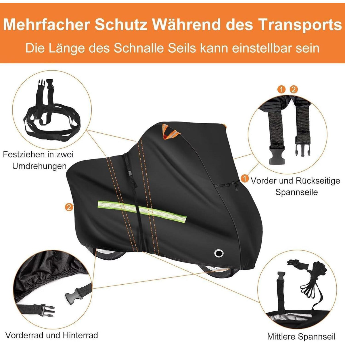 Wasserdichte Fahrradabdeckung 200x80x110cm mit Diebstahlschutz