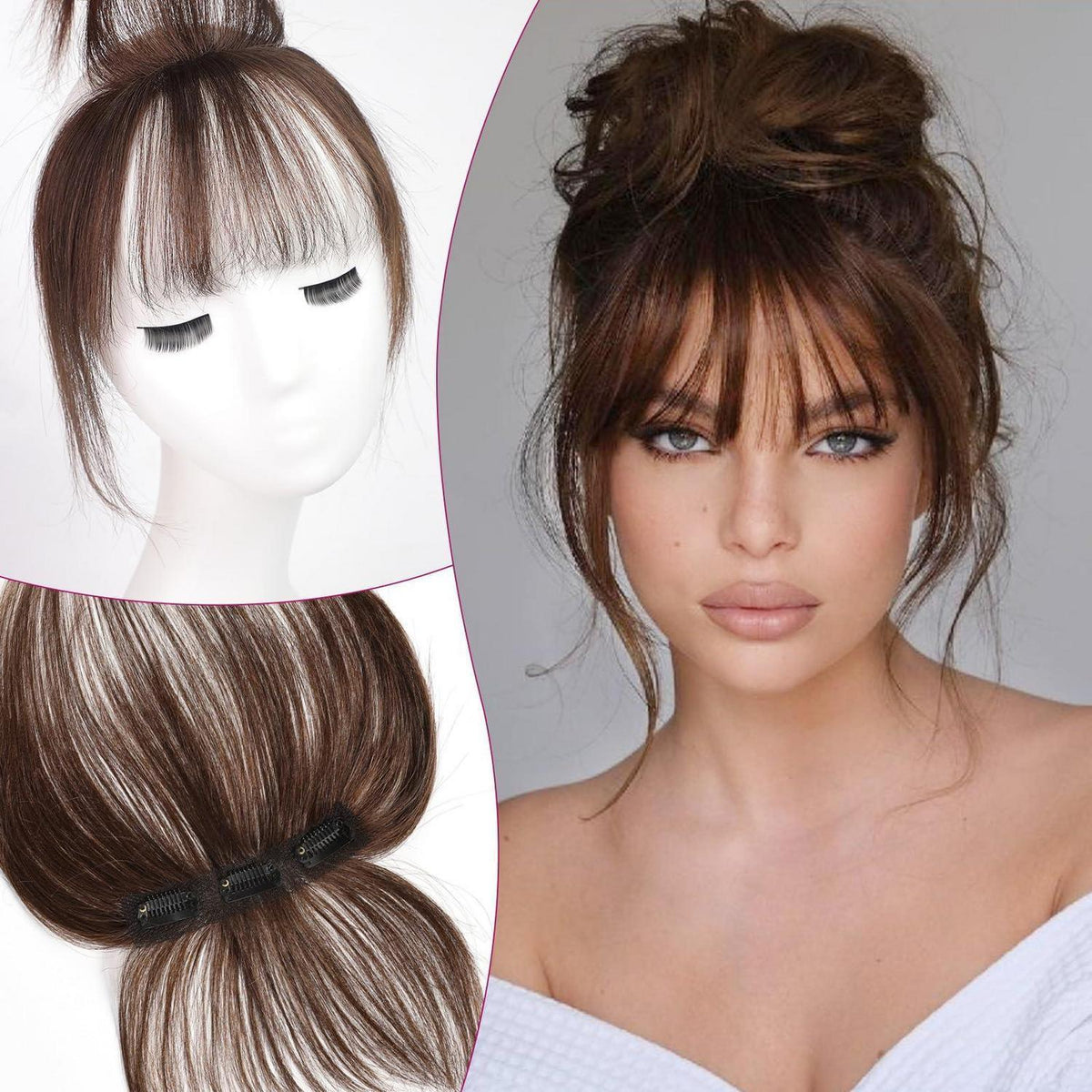 Echthaar Pony Clip-In Natur Braun 11cm 360° Deckhaar