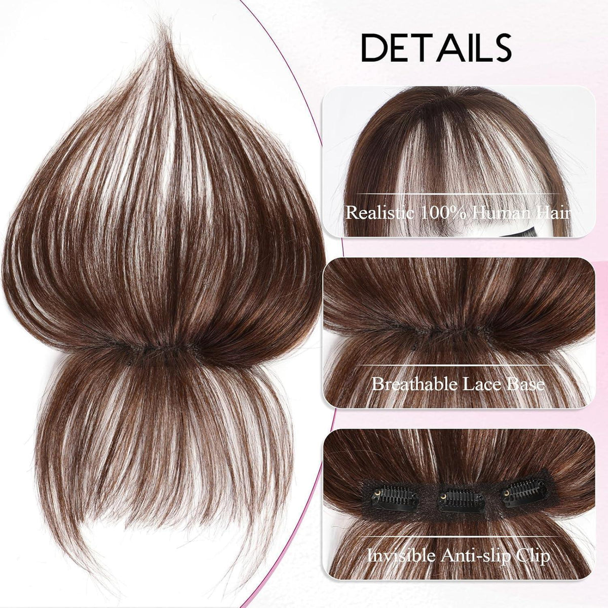 Echthaar Pony Clip-In Natur Braun 11cm 360° Deckhaar