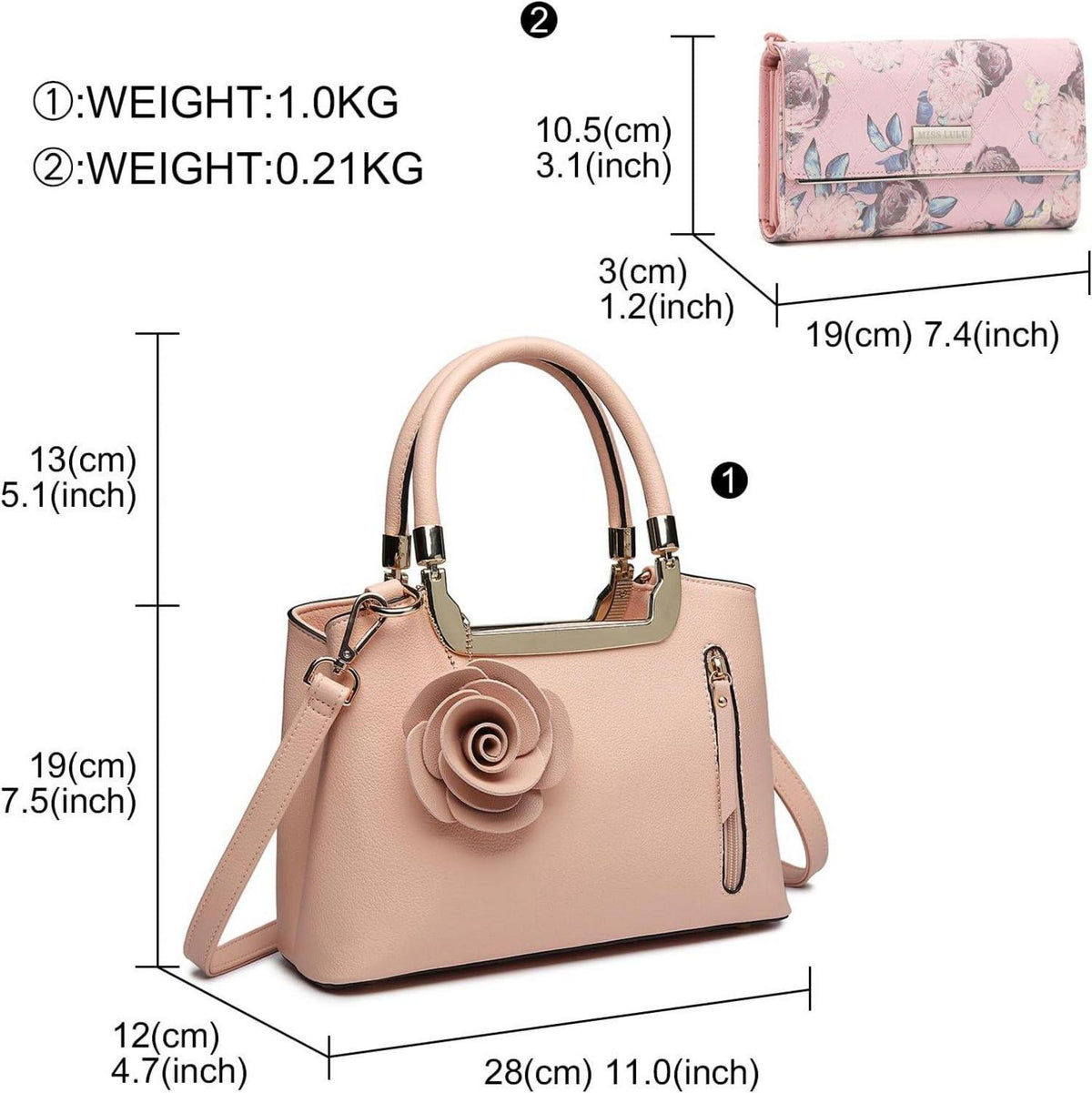 Miss Lulu Damen Handtasche mit Geldbörse Set Schultertasche