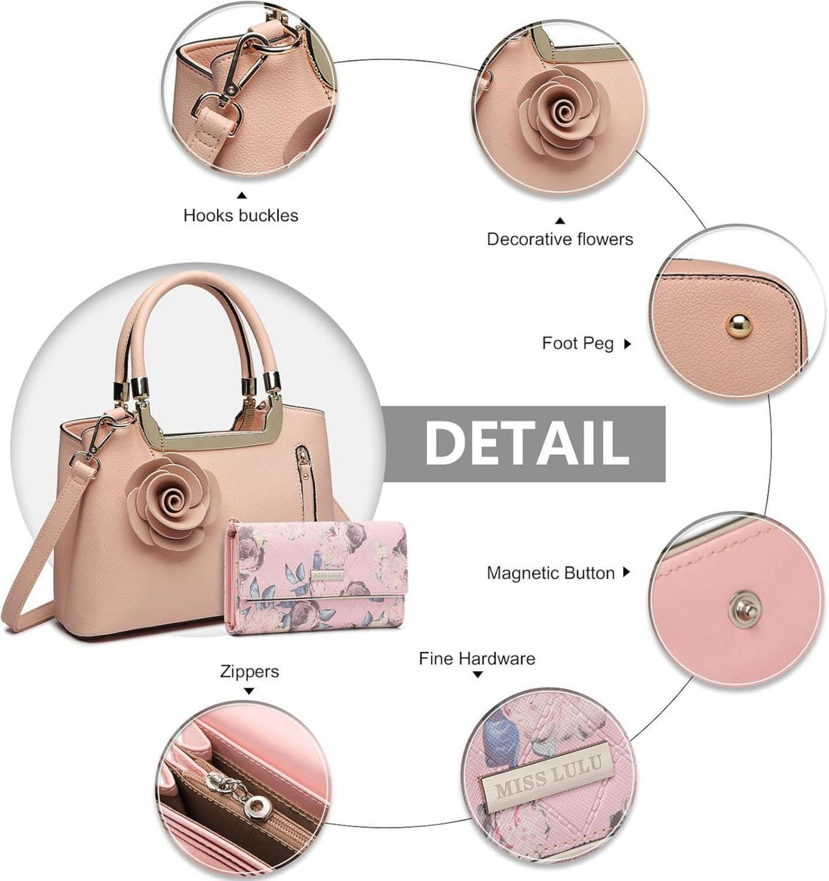 Stilvolle Miss Lulu PU Leder Handtasche mit Geldbörse Set