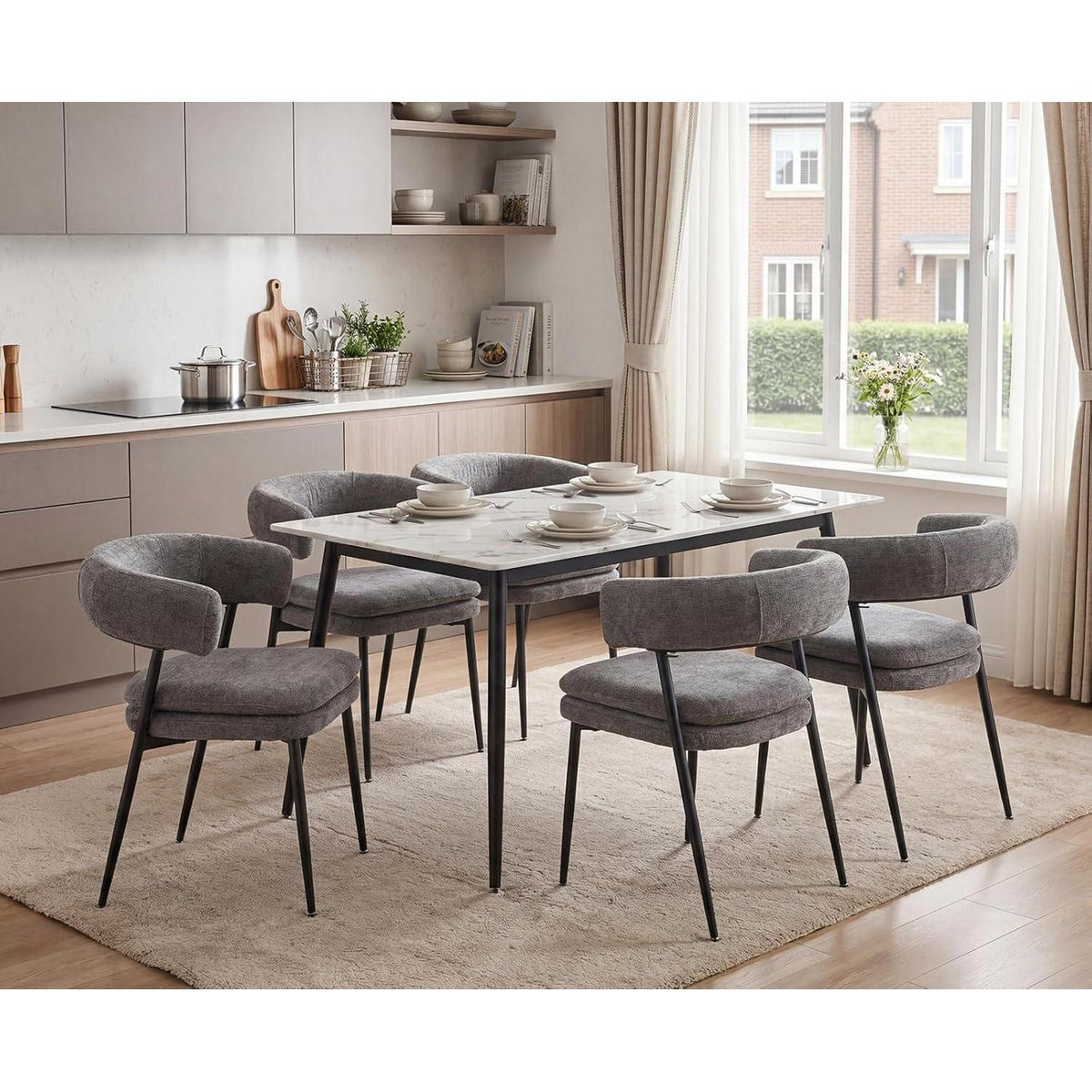 Chenille Esszimmerstühle 2er Set Grau – Modern & Bequem