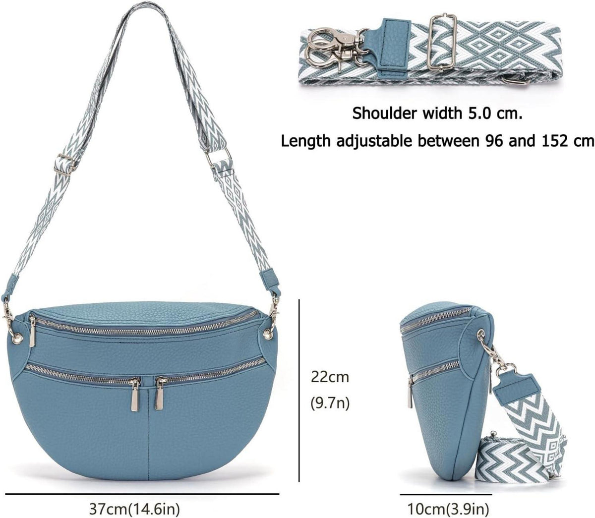 Snmoec Bauchtasche Damen Groß Vegan Leder Umhängetasche Blau