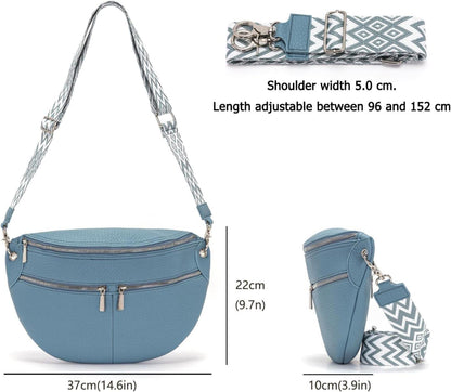 Snmoec Bauchtasche Damen Groß Vegan Leder Umhängetasche Blau
