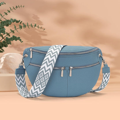 Damen Bauchtasche groß Umhängetasche Vegan Leder Crossbody Tasche Blau