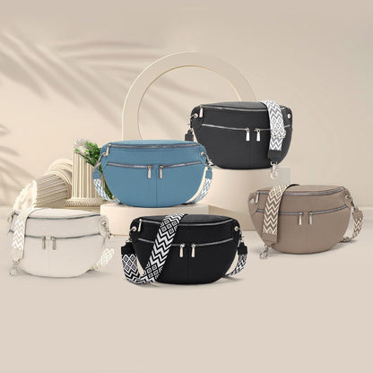 Damen Bauchtasche Groß Vegan Leder Umhängetasche Crossbody Gürteltasche Blau