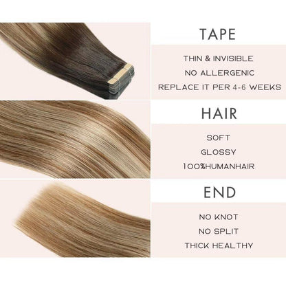 Echthaar Tape Extensions Goldbraun Balayage 40cm (16 Zoll)