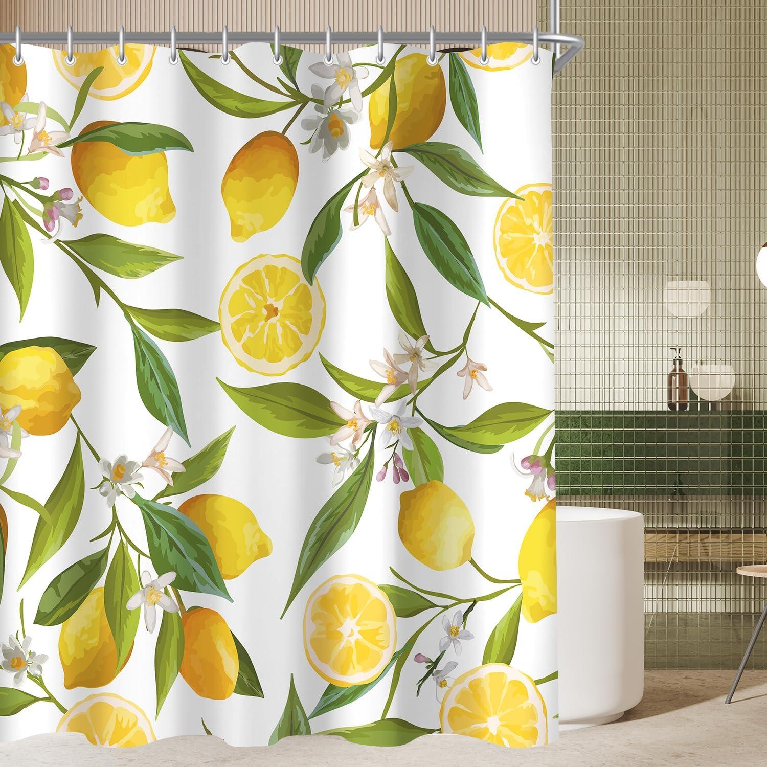 Duschvorhang Zitrone Blatt 240x200cm Waschbar Antischimmel Polyester 16 Ösen Paket 1