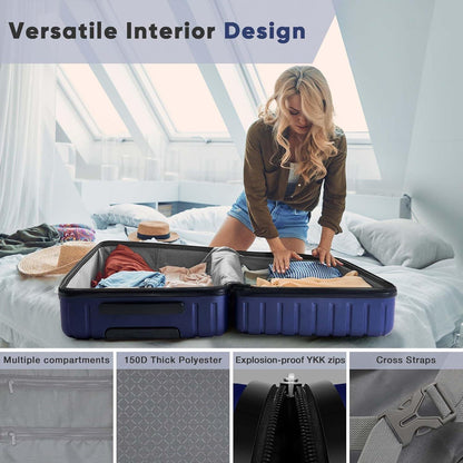 SHOWKOO Kofferset Hartschale Polycarbonat TSA 4 Rollen L XL Travel Set Blau 65cm+75cm