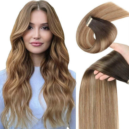 Echthaar Tape Extensions Goldbraun Balayage 45cm (18 Zoll)