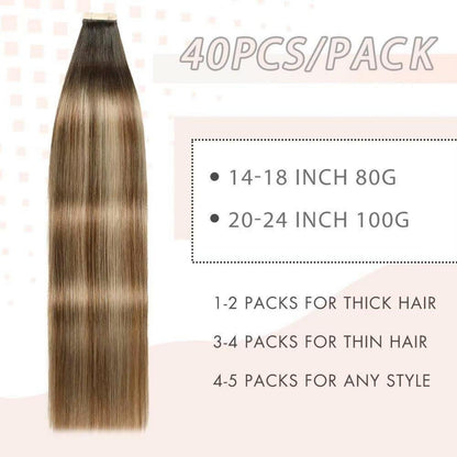 Echthaar Tape Extensions Goldbraun Balayage 60cm