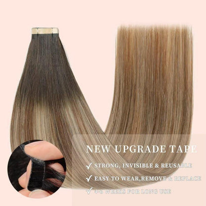 Echthaar Tape Extensions Goldbraun Balayage 60cm