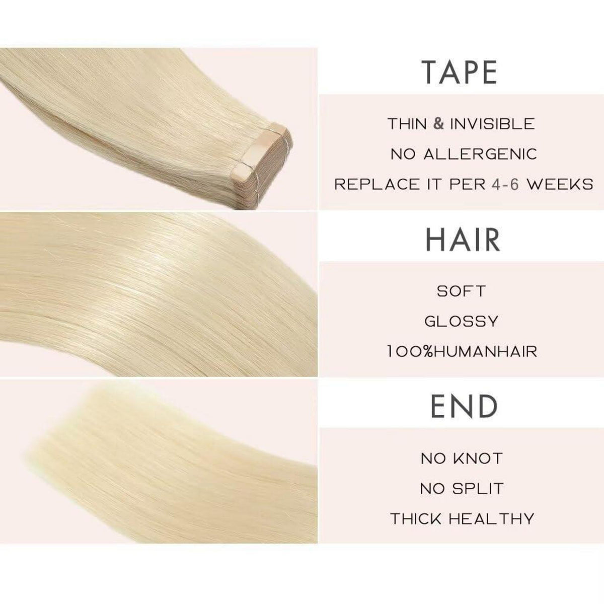 Echthaar Tape Extensions Hellblond 55cm (22 Zoll)