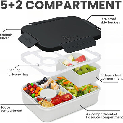 Bento Box Kinder 1300ML Auslaufsicher mit 5 Fächern Schwarz