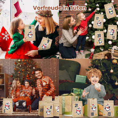 Adventskalender Pinguine Tüten zum Befüllen groß DIY