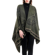 Damen Poncho Cape Grün Einheitsgröße Kuschelig Warm