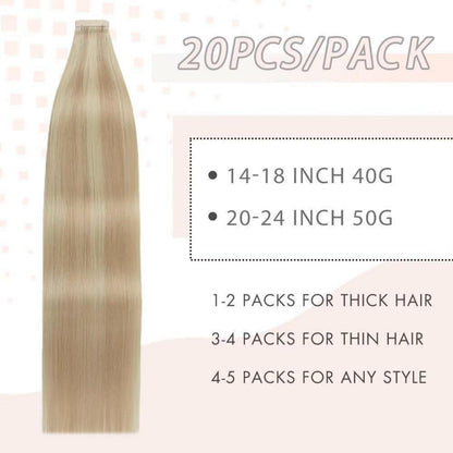 Echthaar Tape Extensions Aschblond 60cm (24 Zoll)