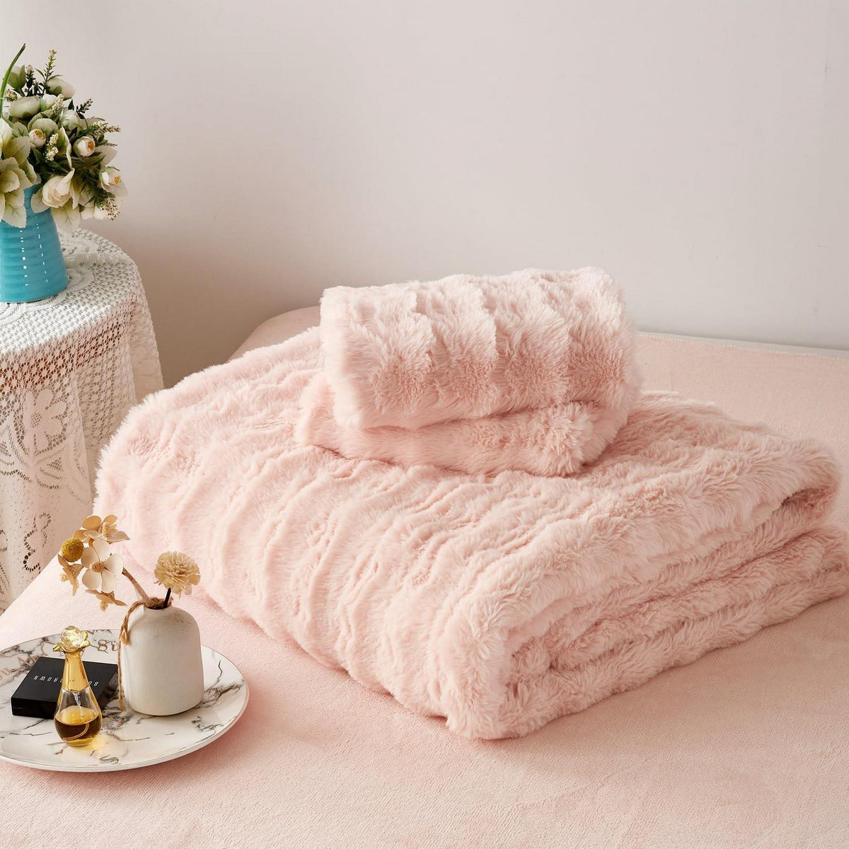 Plüsch Bettwäsche Set 200x200 Rosa - Winterwarm & Kuschelig