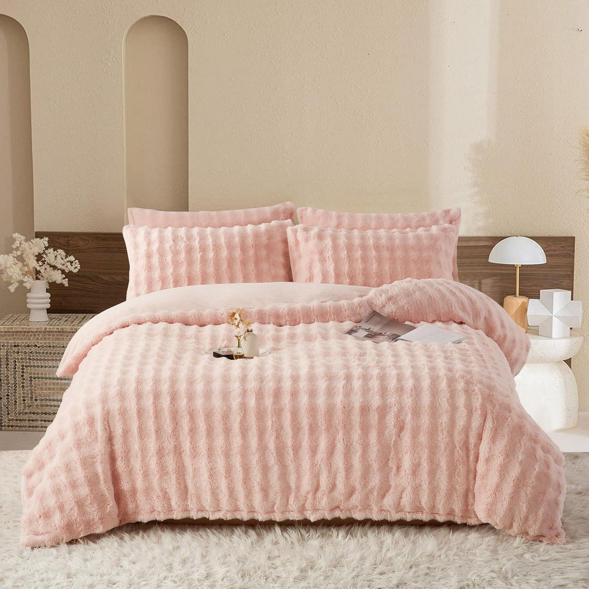 Plüsch Bettwäsche Set Rosa 155x220 cm – Warm & Kuschelig