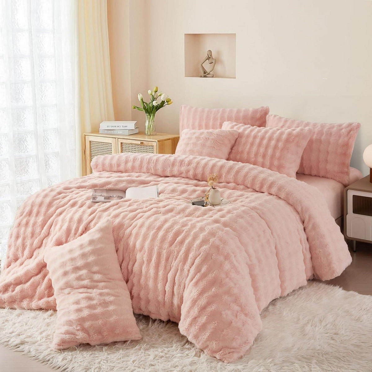 Plüsch Bettwäsche Set Rosa 155x220 cm – Warm & Kuschelig