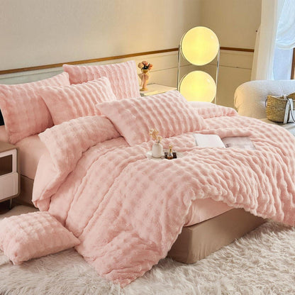 Plüsch Bettwäsche Set 220x240 Rosa - Winterwarm & Kuschelig