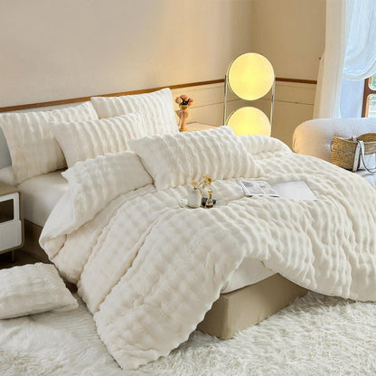 Plüsch Bettwäsche Set 220x240 - Warm & Flauschig Creme Weiß