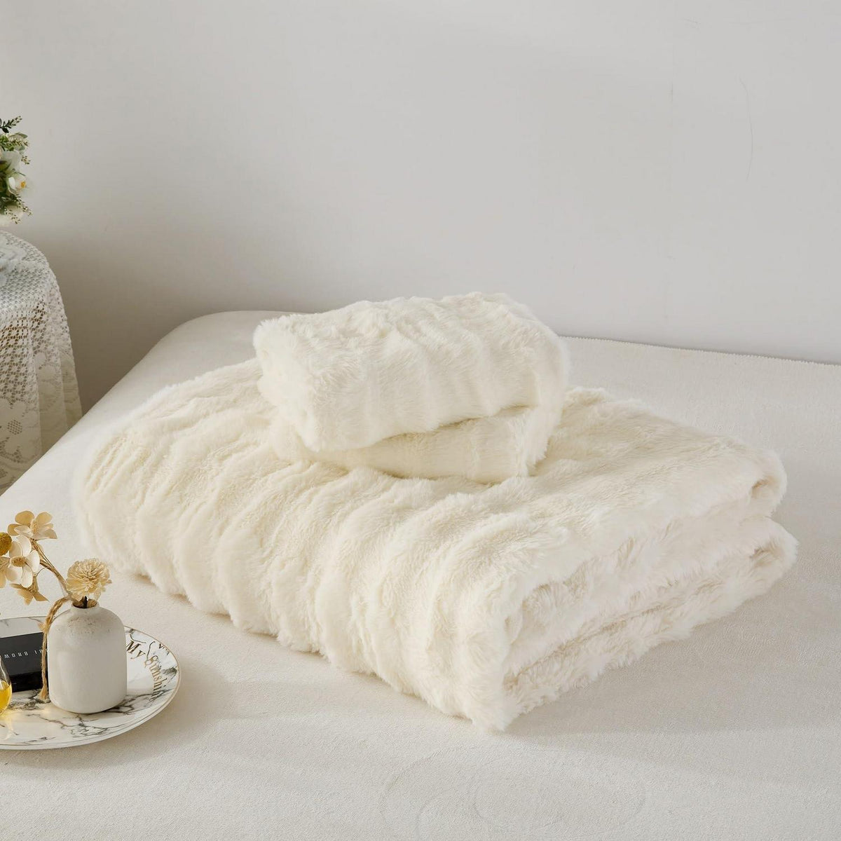 Plüsch Bettwäsche 135x200 - Warm & Kuschelig Creme Weiß
