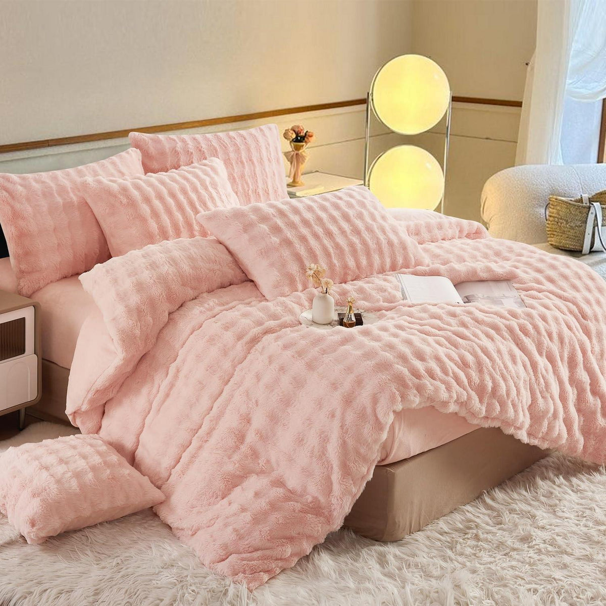 Plüsch Bettwäsche Set Rosa 200x220 cm - Winterwarm & Kuschelig