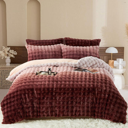 Plüsch Bettwäsche 220x240 Rosa Braun Winter Warm & Kuschelig