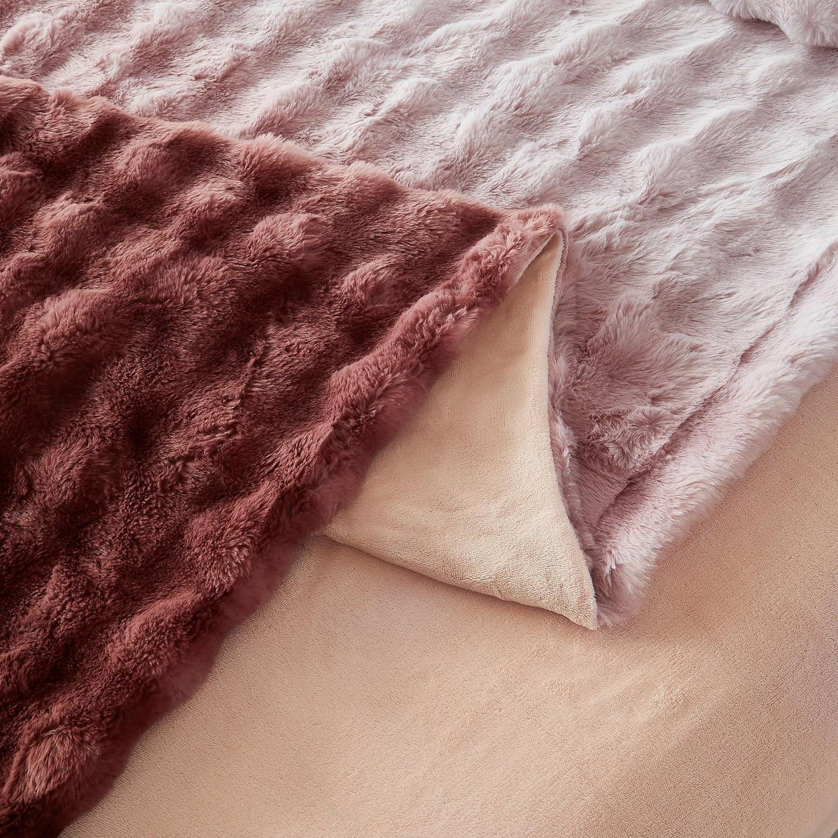 Plüsch Bettwäsche 220x240 Rosa Braun Winter Warm & Kuschelig